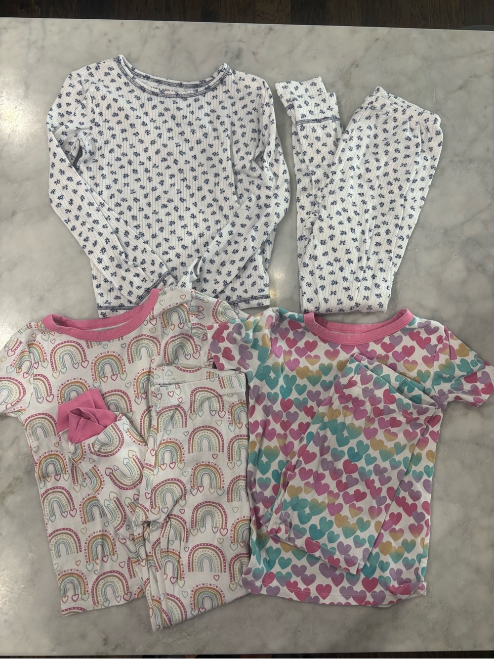 Kids' Pajama Bundle- Heart & Rainbow & Floral- Pink, White, Blue